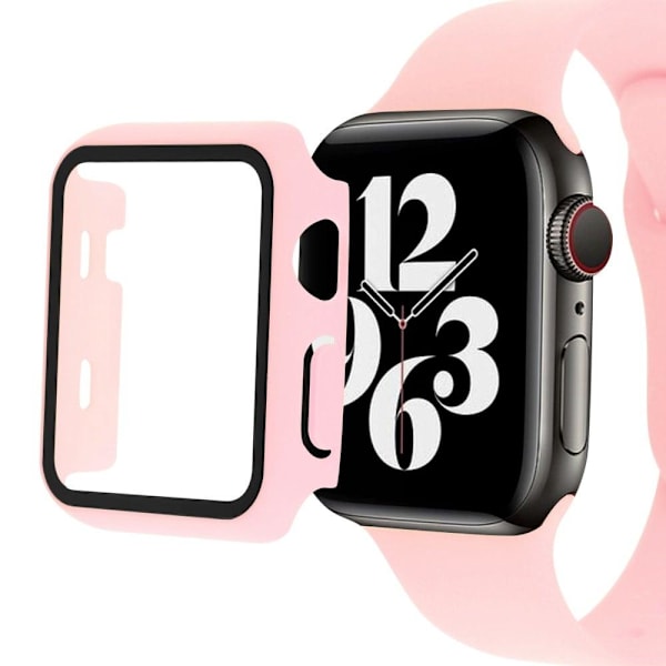 Apple Watch SE 2022 (44mm) silikoninen ranneke ja suojus karkaistulla lasilla - Syvä Vaaleanpunainen Pink