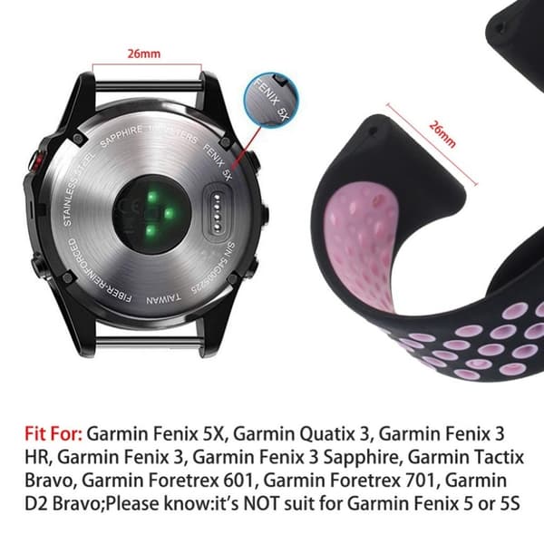Garmin Fenix 5X åndbar urrem - Lyserød Pink