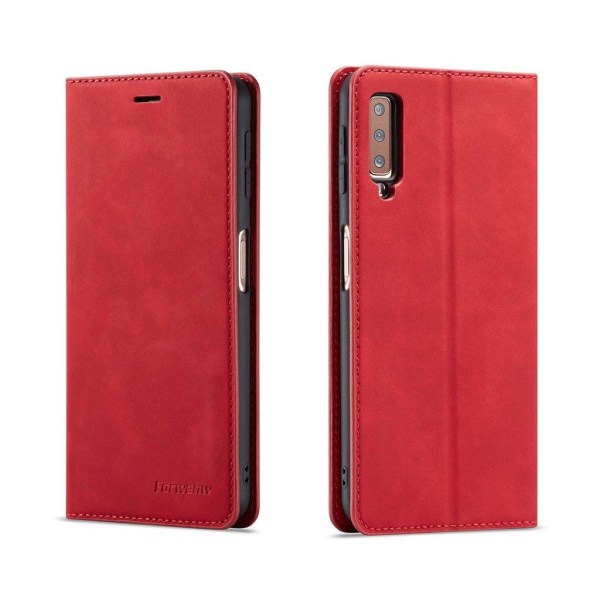 FORWENW Samsung Galaxy A7 (2018) plånboksfodral i läder - röd Röd