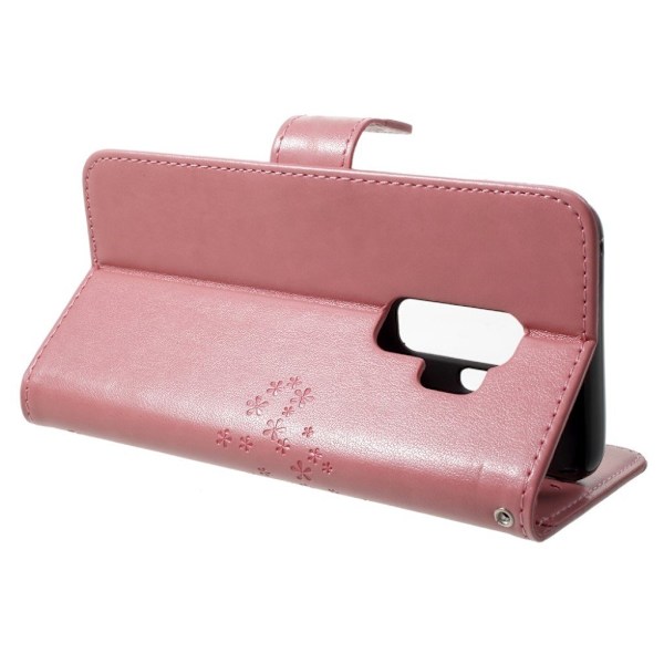 Samsung Galaxy S9 Plus stemplet Træ ugle beskyttende PU læder flip etui - Pink Pink