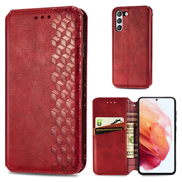 Nahkakotelo With A Stylish Rhombus Imprint For Samsung Galaxy S21 FE - Punainen Red