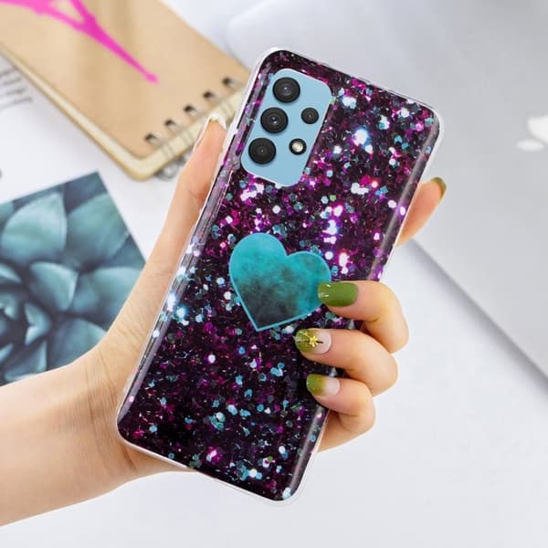 Marble Samsung Galaxy A32 5G Etui - Glimmering Blå Hjerte Blue