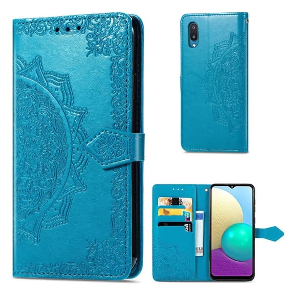Mandala Samsung Galaxy A02 nahkakotelo - Sininen Blue