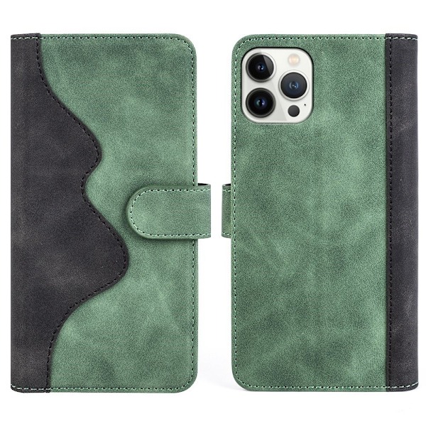 Tvåfärgat iPhone 13 Pro fodral i läder - Grön Grön