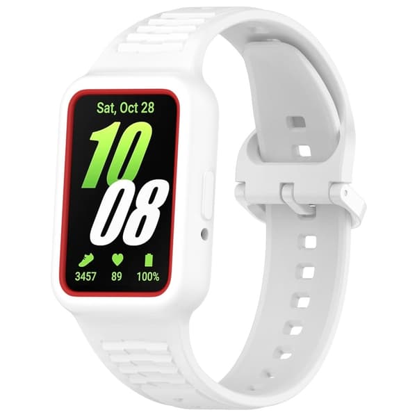 Samsung Galaxy Fit3 (SM-R390) Watch Strap Integrate Silicone Watch band with Case - White Vit