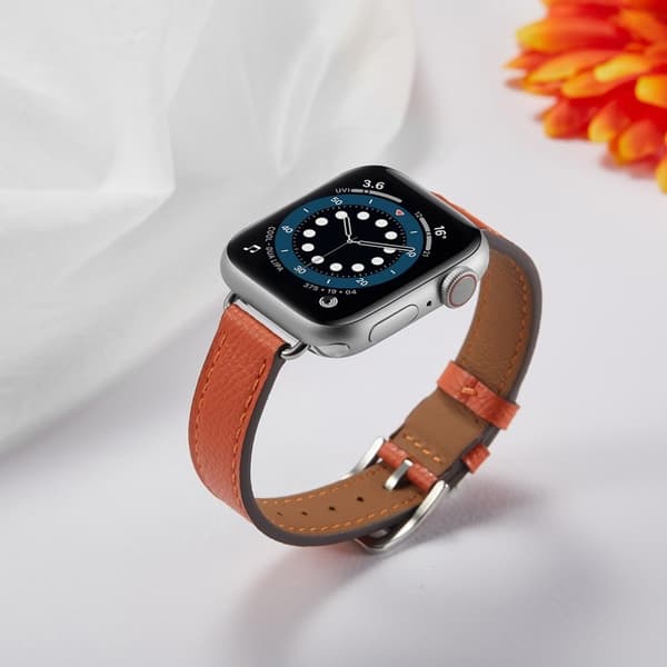 Urrem i læder med krydsstruktur til Apple Watch 42mm - 44mm - Orange Orange