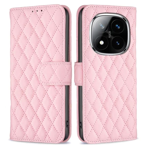 Rombemønster, matt flip-deksel for Xiaomi Redmi Note 14 Pro 5G / Xiaomi Redmi Note 14 Pro Plus 5G - Rosa Pink