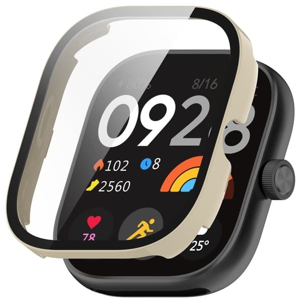 Xiaomi RedMi Watch 4 Full Protective Case Watch Cover with Tempered Glass Screen Protector - Ivory White Vit