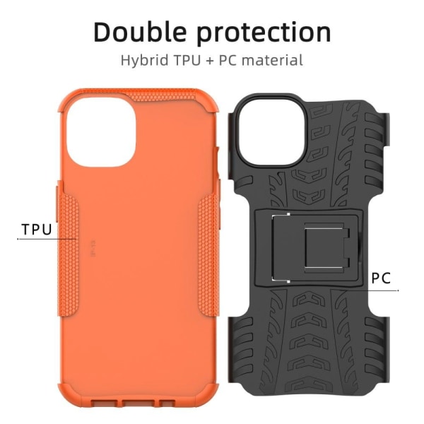 Dækstruktur Faldsikkert, stødsikkert og fleksibelt beskyttelsescover med kickstand iPhone 13 6,1 tommer - Orange Orange