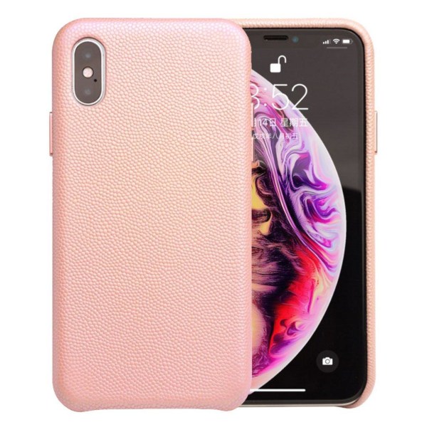 QIALINO iPhone Xs Max etui i ægte læder med litchi-tekstur - Pin Pink