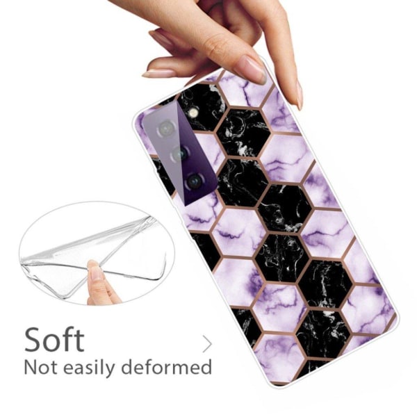 Marble Samsung Galaxy S21 Etui - Honeycomb Klinkekule i Lilla Purple