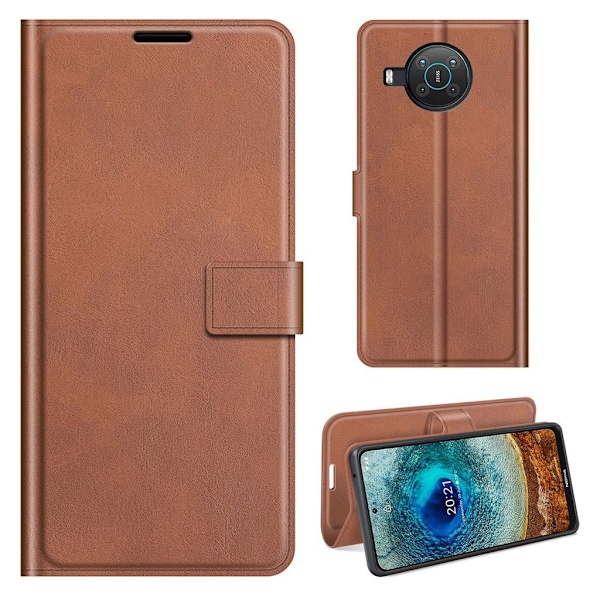 Hållbart konstläder Nokia X10 / Nokia X20 fodral med plånbok - Brun Brun