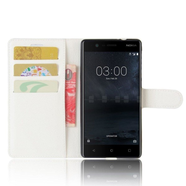 Nokia 3 Læder etui med Lychee skin - Hvid White