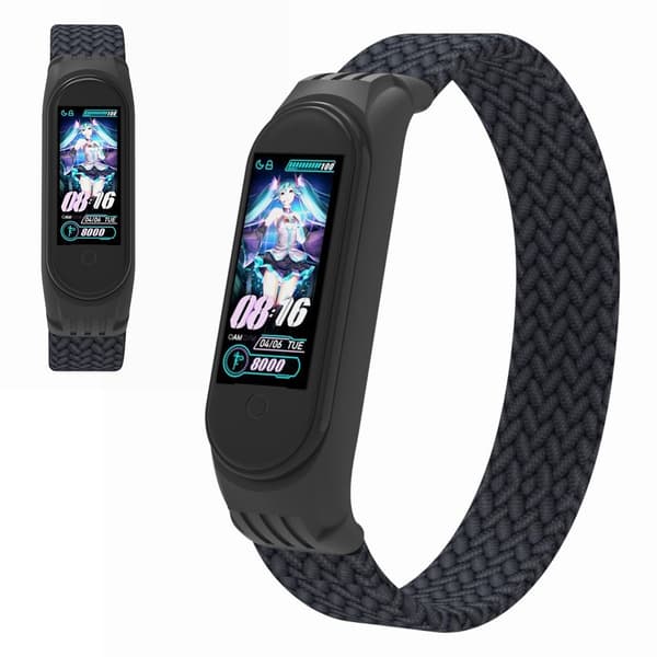 Xiaomi Mi Band 5 / 4 / 3 stilfuld nylon urrem - Trækul / Størrelse: S Black