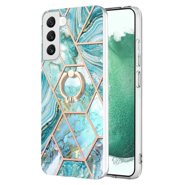 Marble Patterned Suojakuori With Ring Holder For Samsung Galaxy S22 Plus - Sininen Blue