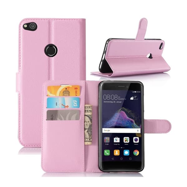 Huawei Honor  8 Lite lommeboketui av lær /m stand funksjon - Rosa Pink