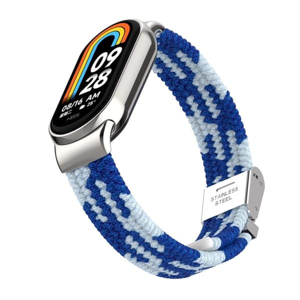 Nylon elastisk flettet stil stropp for Xiaomi Smart Band 8 - Blå / Hvit Blue