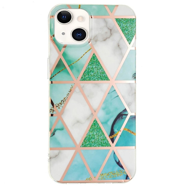 Marble iPhone 15 Plus Etui - Electroplated Green / Hvid Marmor Green