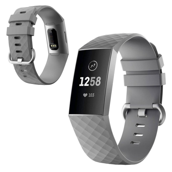 Fitbit Charge 4 / 3 diamond pattern watch band - Grey Size: S Silvergrå