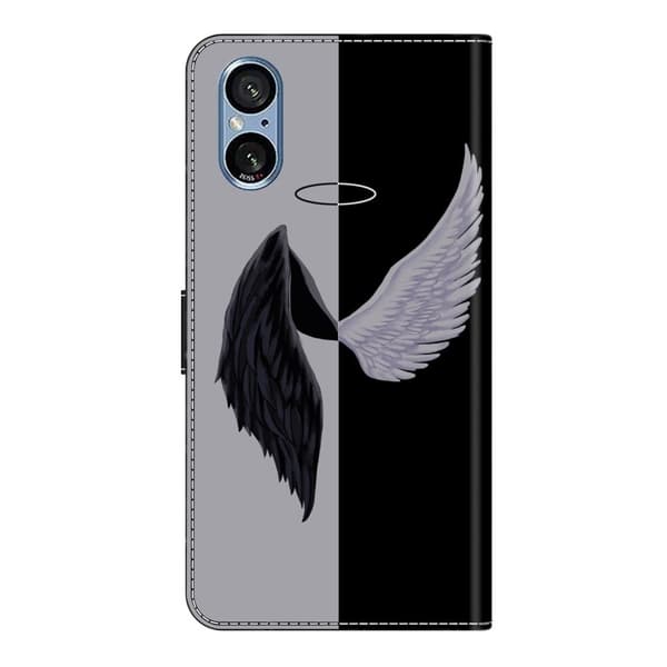 Sony Xperia 5 V Etui med magnetisk lås 3D-mønster Læderpung Telefoncover - Sort / Sort White