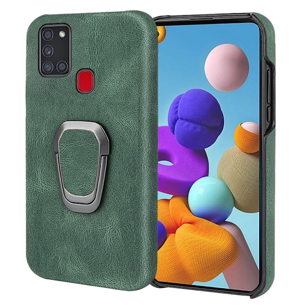 Stötsäkert läderfodral med oval kickstand för Samsung Galaxy A21s - Grön Grön