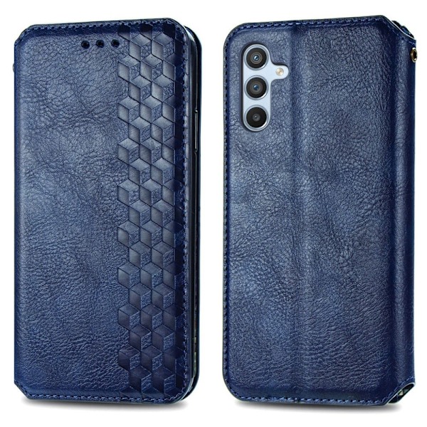 Nahkakotelo With A Stylish Rhombus Imprint For Samsung Galaxy A54 - Sininen Blue