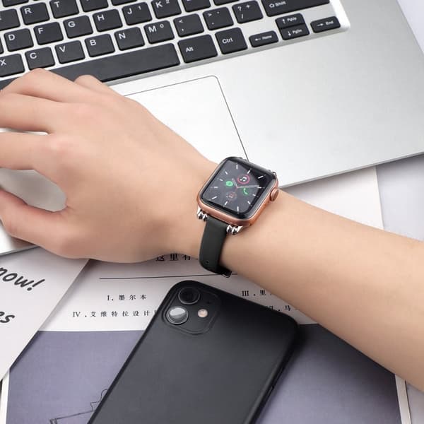Apple Watch (45 mm) enkel urrem i ægte læder - Sort / Størrelse: L Black