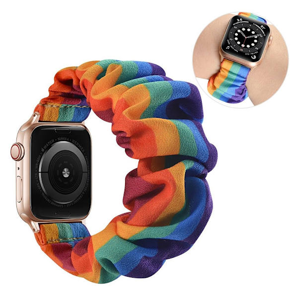 Apple Watch 40 mm elastisk klokkerem i hårbåndstil - Regnbue / Størrelse: L Multicolor