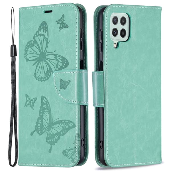 Butterfly Samsung Galaxy A22 4G Flip Etui - Grøn Green