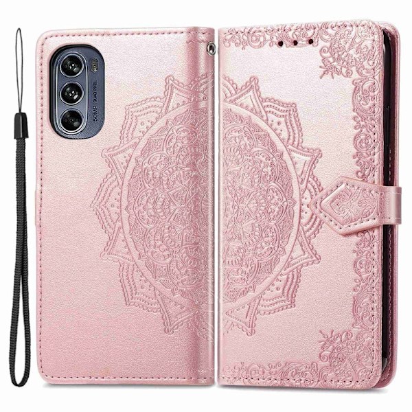 Mandala läder Motorola Moto G62 5G fodral - Rosa Rosa