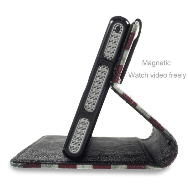Moberg Sony Xperia M2 Aqua Läderfodral med Stativ - Vintage USA Flagga multifärg
