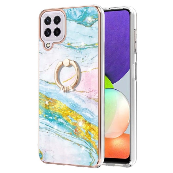Marble Patterned Suojakuori With Ring Holder For Samsung Galaxy A22 4G / M32 - Vihreä And Keltainen Marble Haze Multicolor