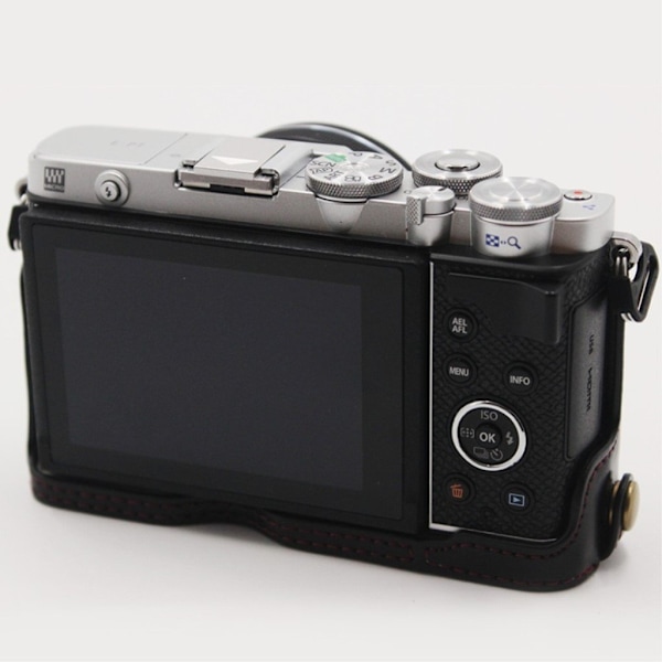 Olympus PEN E-P7 lædercover med batteriåbning - Sort Black