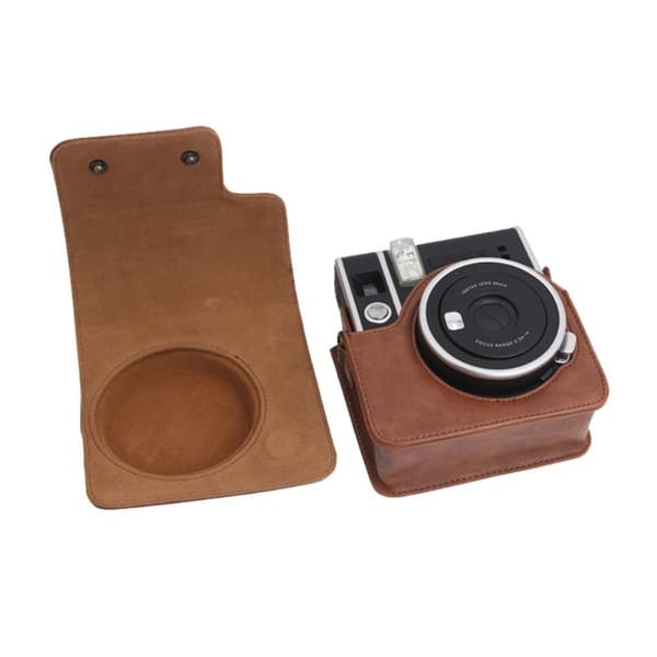 Fujifilm Instax Mini 40 läderväska med objektivskydd och axelrem - Kaffe Brun