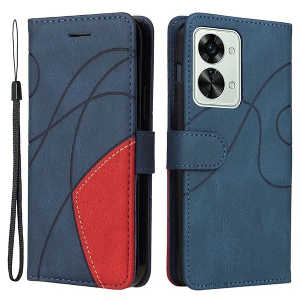 Teksturert læretui med stropp for OnePlus Nord 2T - Blå Blue