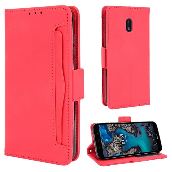 Modern-styled Lær Lommebok Etui til Nokia C1 Plus - Rød Red