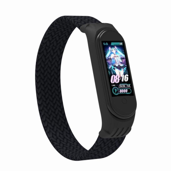 Xiaomi Mi Band 5 / 4 / 3 elastic nylon watch band - Black / Size: L Svart