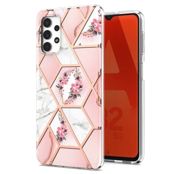 Marmordesign Samsung Galaxy A23 deksel - Rosa Blomster Pink
