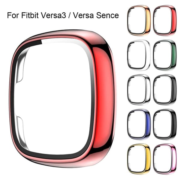 Fitbit Sense / Versa 3 galvaniseringsdeksel med herdet glass - Rød Red