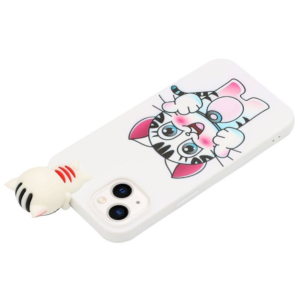 Mønstertryk Drop Resistant Phone Case iPhone 14, 3D Figure Design Flexible Back Cover - Kat White
