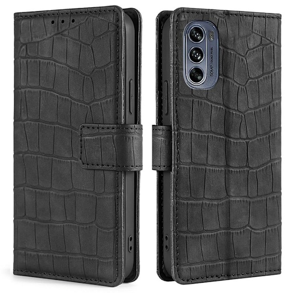 Læderetui med Krokodille Tekstur til Motorola Moto G62 5g - Sort Black