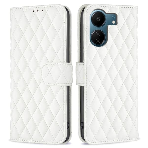 Rombemønster, matt flip-deksel for Xiaomi Redmi 13C / Xiaomi Poco C65 - Hvit White