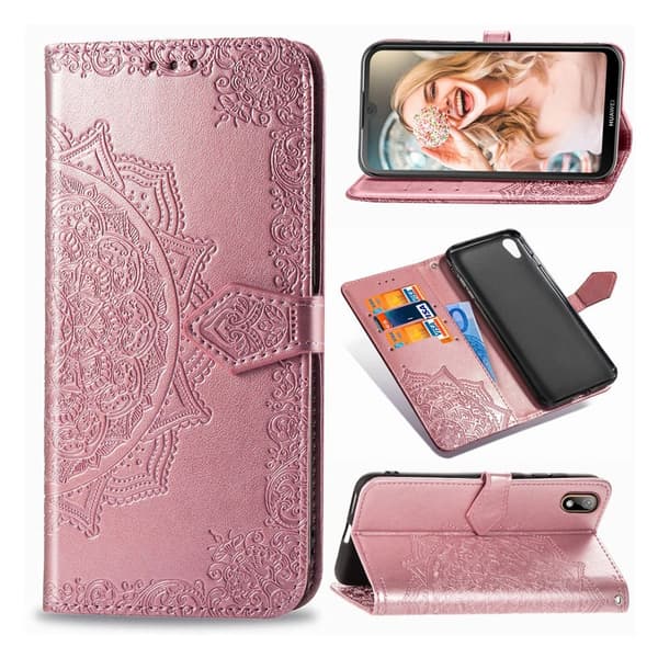 Mandala läder Huawei Y5 2019 fodral - Rosa Rosa