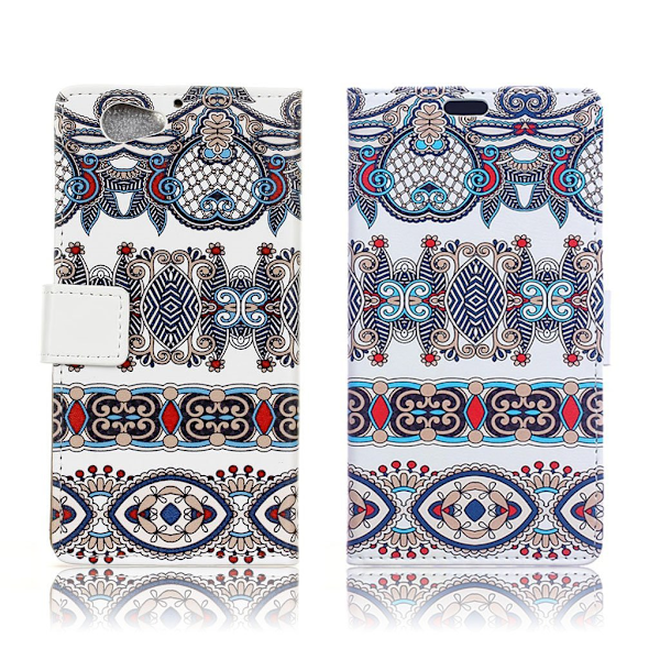 HTC A9s fleksibelt læder-etui m. kortholder - Arabisk blomstermønster Multicolor
