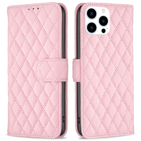 Rombemønster, matt flip-deksel for iPhone 14 Pro - Rosa Pink