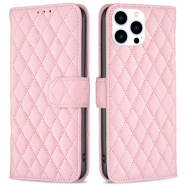 Rombuskuvioinen matta läppäkotelo iPhone 14 Pro - Pinkki Pink