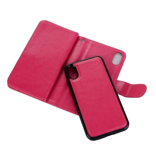 iPhone Xs Max mobilfodral syntetläder silikon stående plånbok – Rosenröd Rosa