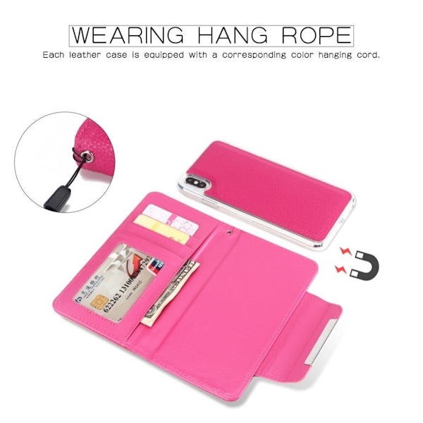 iPhone Xr 2-i-1 flip etui i kernelæder - Rose Pink