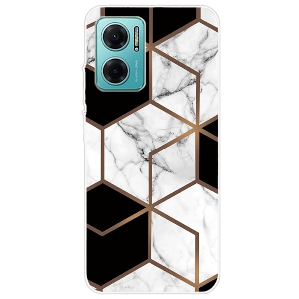 Marble design Xiaomi Redmi Note 11E cover - Marmor Terning I Sort Og Hvid Black