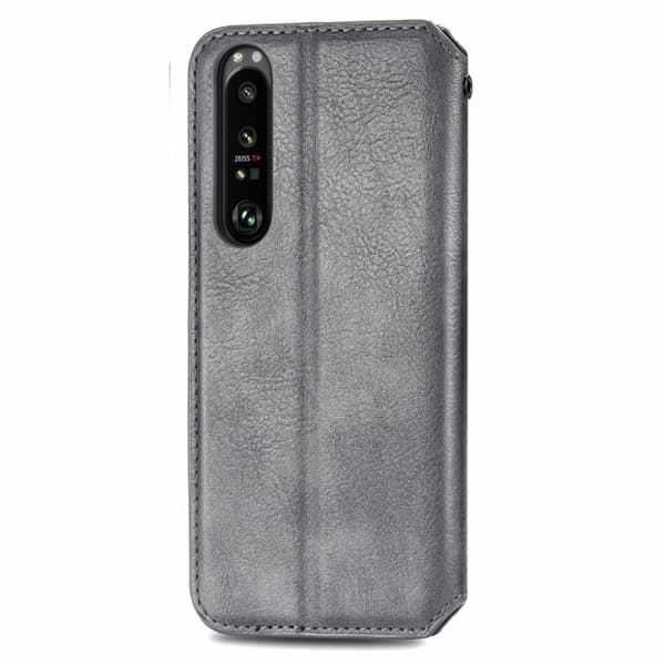 Läder Sony Xperia 1 III fodral med romb-design - Silver/Grå Silvergrå